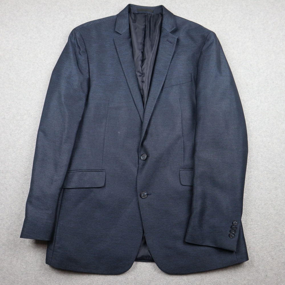 Kenneth Cole Reaction Blazer Mens 42L Two-Button Navy Blue Micro-Textured L865